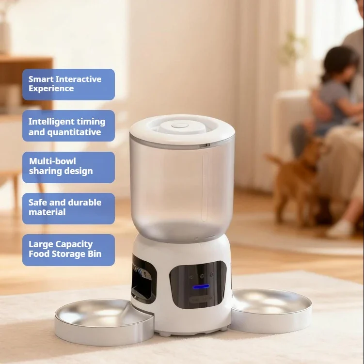 Automatic Cat Feeder With Camera Smart WiFi Pet Food Dispenser Remote Control Voice Recorder Dual Lens Video For Cats Dogs