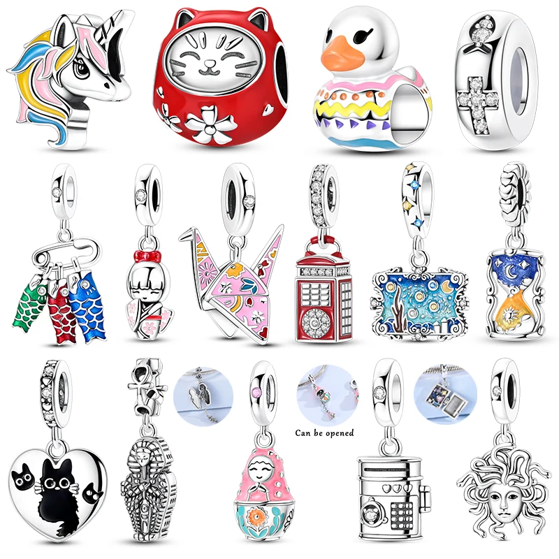 Dijes de cuentas de plata 925, colgante de unicornio y faraón compatible con pulsera Original, regalo de joyería para mujer