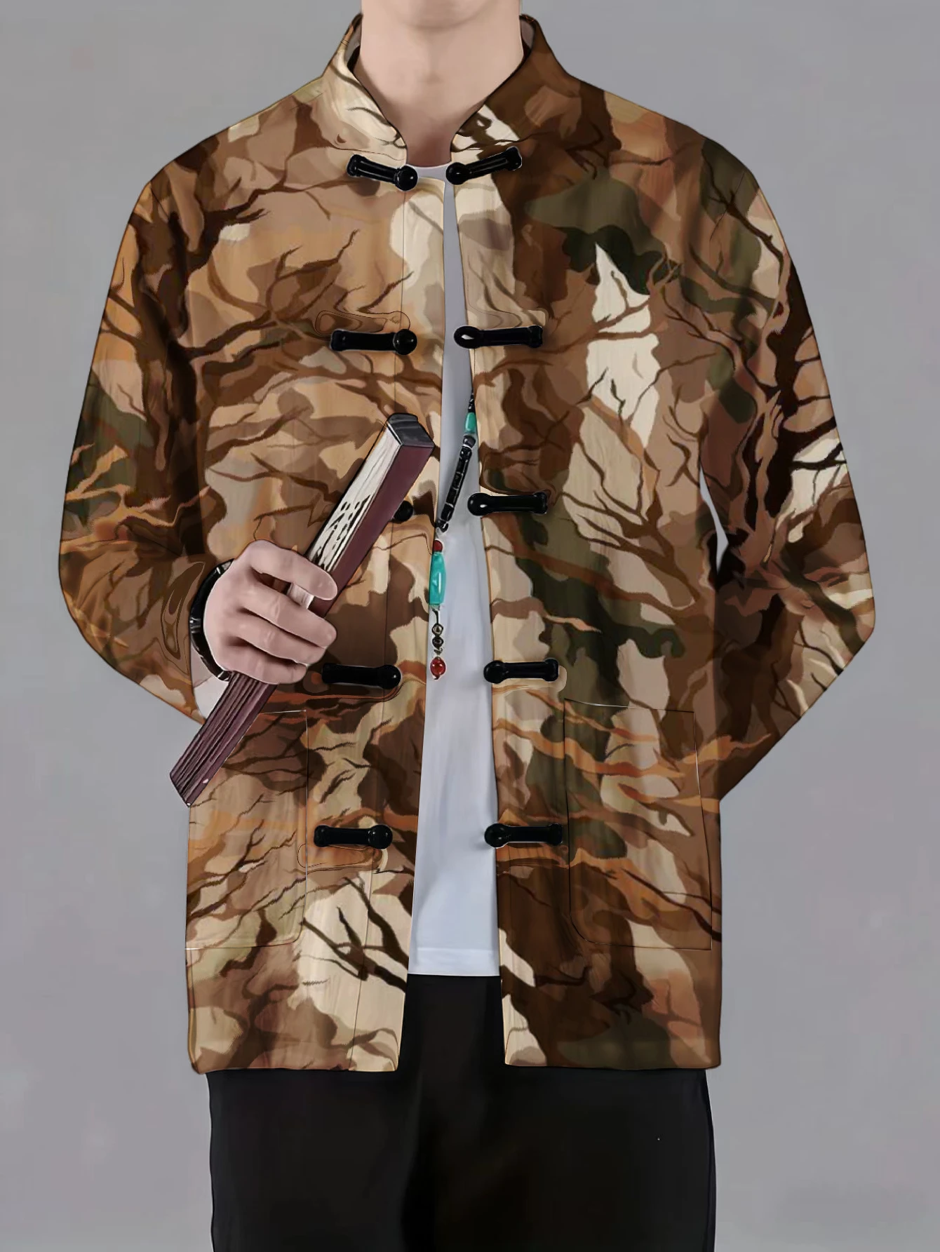 Men Men Mandarin Collar Frog Button Jacket Maple Camo Horse Dragon Floral Ink Print Traditional Outerwear - Aliexpress Deal