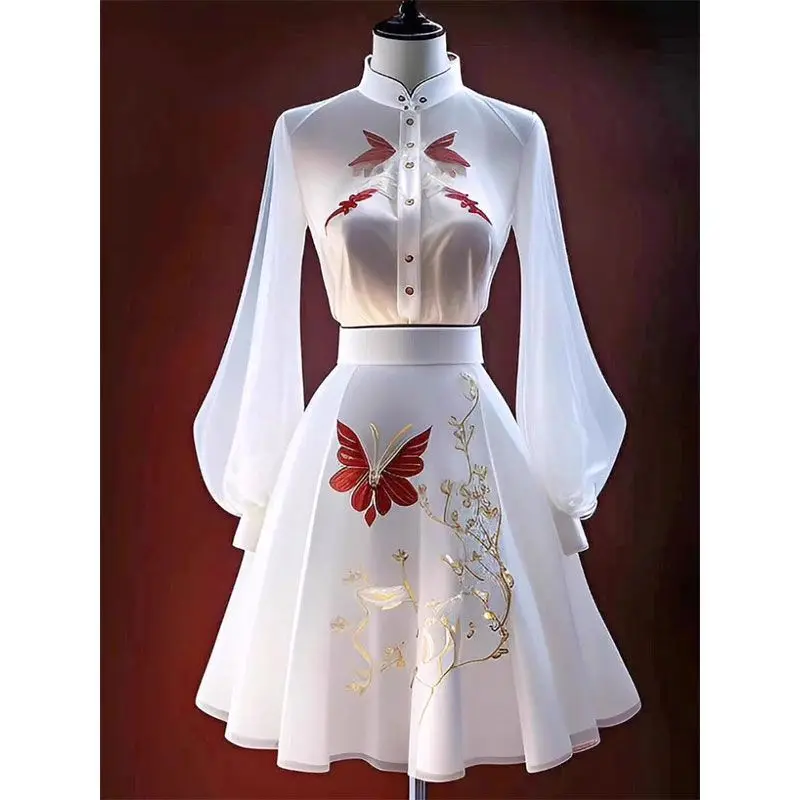 Miiiix New Chinese Style Stand Up Collar Dress 2024 Women's Summer New Design High-end White Dresses Female Clothing