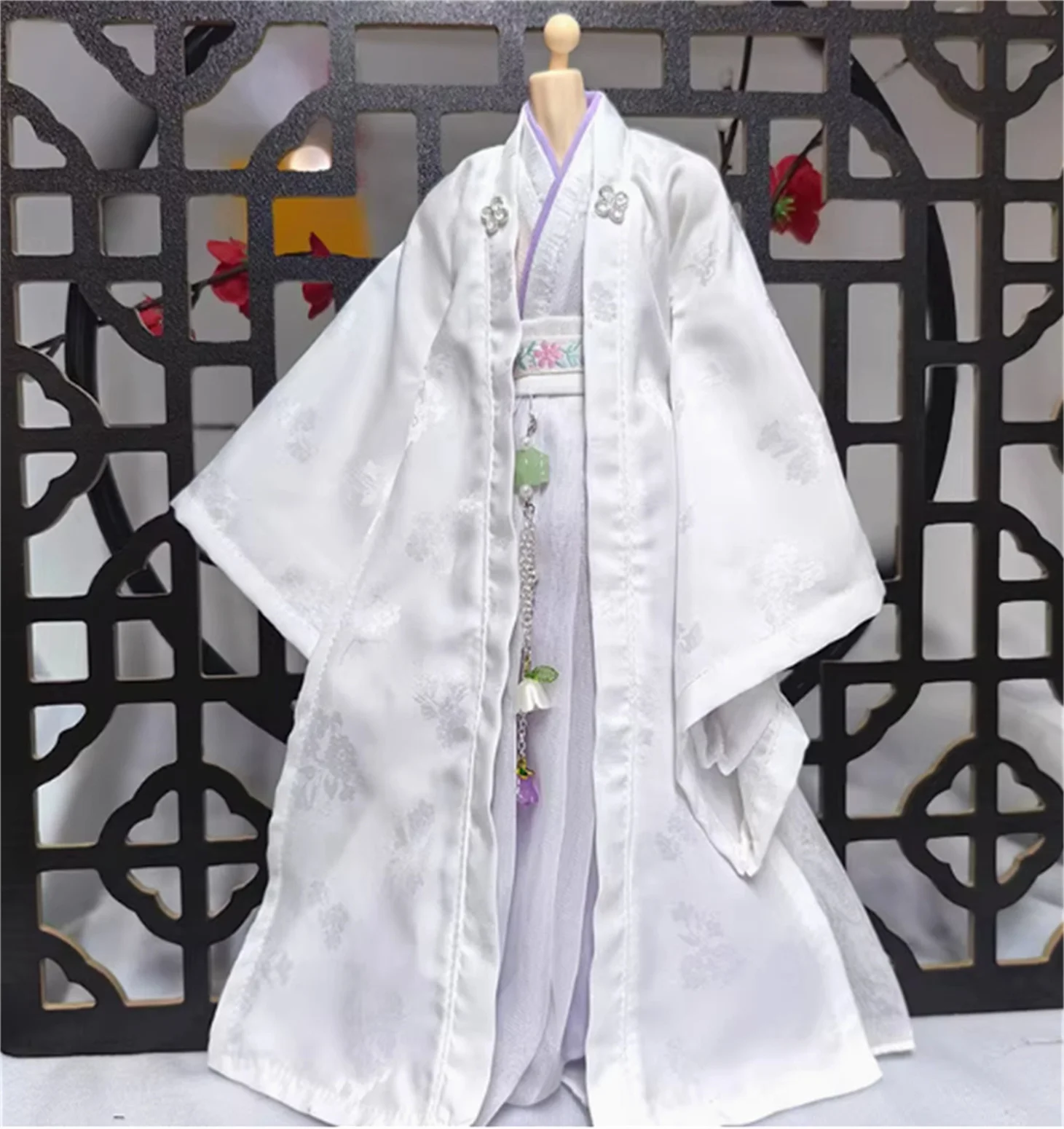 Starożytny biały Hanfu 1/6 męski strój chiński Anime męskie ubrania klasyczna szata tradycyjna sukienka dla 12-calowej figurki