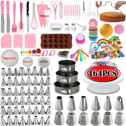 464pcs Cake Tools Kit Turntable Rotating Stainless Steel Cake Decorating Tips Set Spatula Scraper Cupcake Pan Baking Pastry Tool