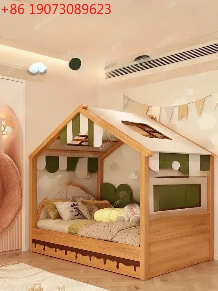 Solid Wood Children's Bed Tree House Bed Tent Boy Wooden House Single Bed Girl 1.2 M