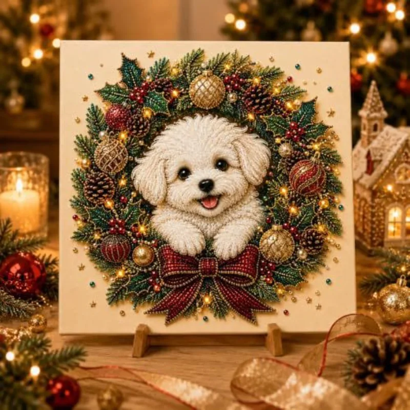 DIY Pearl Diamond Painting Set Art Picture Santa Claus Wreath Reindeer Stockings Xmas Home Wall Decoration Handmade Craft Gift