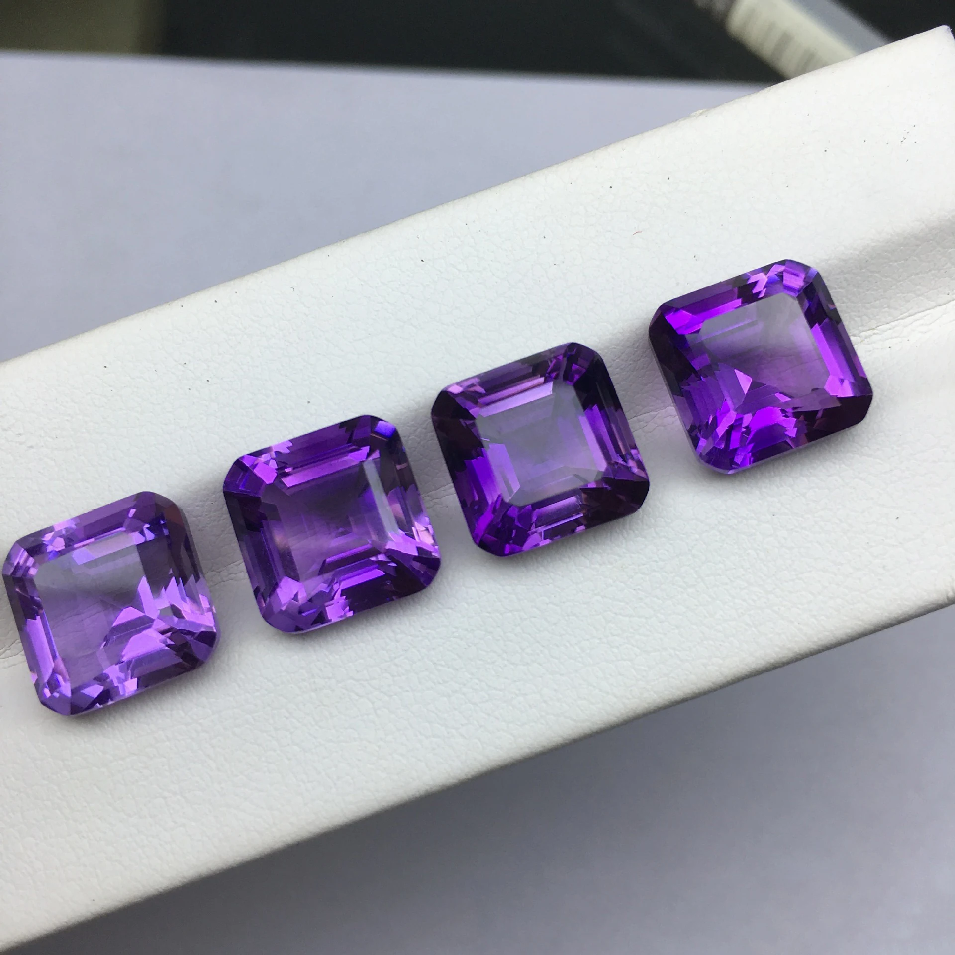 Wholesale High Grade VVS Natural Dark Amethyst Gemstones Faceted Asscher Shaped Calibrated Size Amethyst  For Jewelry Making