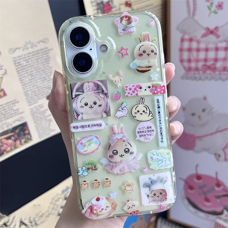 Japanese Korean Anime Chiikawa Strawberry Shining Phone Case For iPhone XR XS MAX 11 12 13 14 15 16 17 Pro Max 7 8 Plus Mini Y2K - náhled 5