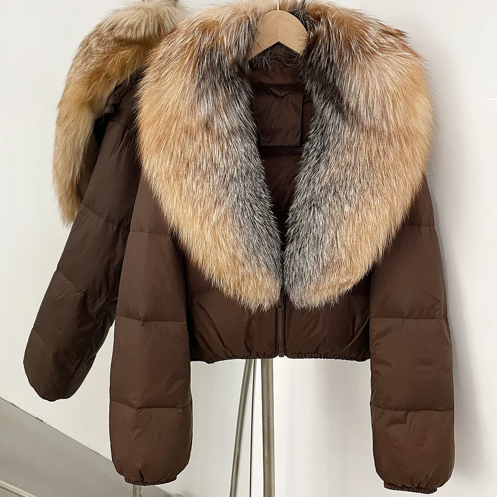 เสื้อแจ็คเก็ตพัฟเฟอร์สั้น OFTBUY รุ่นปี 2025 เสื้อโค้ทขนเป็ดสีขาวสำหรับฤดูหนาว เสื้อโค้ทขนแรคคูนแท้สำหรับผู้หญิง เสื้อแจ็คเก็ตขนสัตว์แท้ทรงหลวมหนา