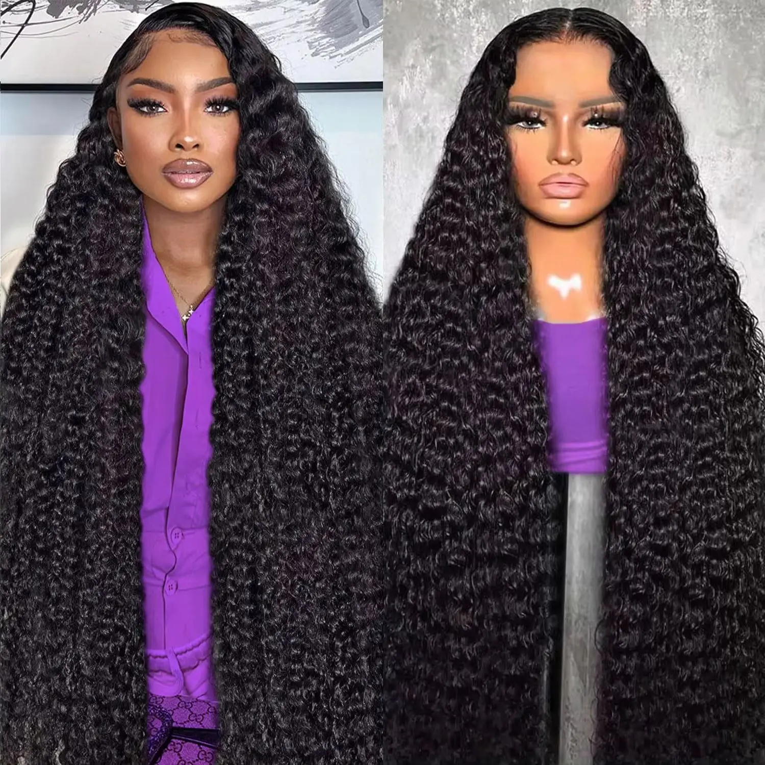 

Deep Wave Lace Front Wigs Human Hair 13x6 HD Transparent Lace Frontal Curly Wigs For Women 180% Density with Baby Hair Natural
