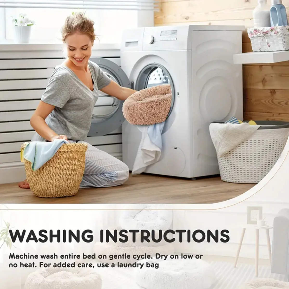 سرير كلب فائق النعومة - مريح ومريح وقابل للغسل في الغسالة، تصميم دائري غير قابل للانزلاق للصدر الكبير والمتوسط والصغير والغاية