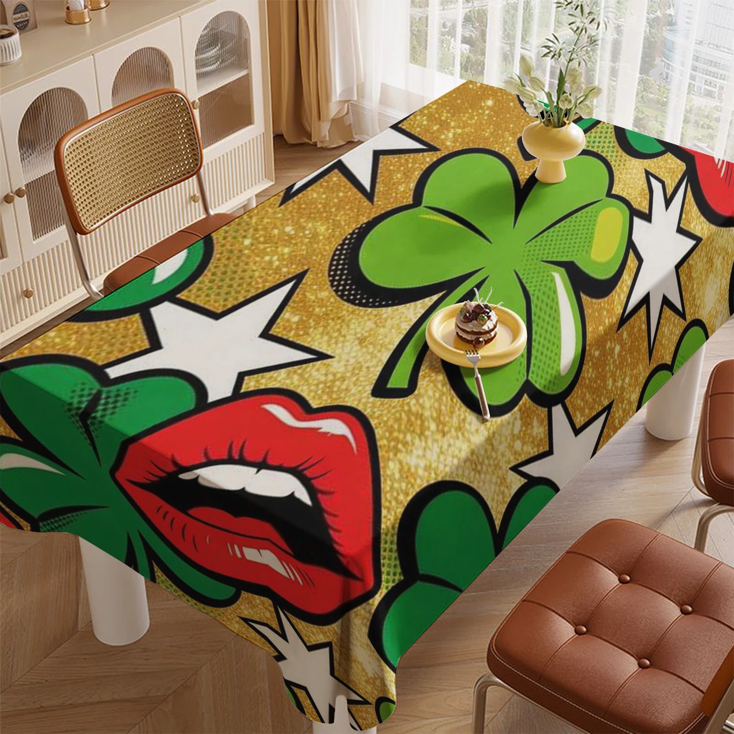 Mantel estilo Pop Art 2D, mantel de cocina para restaurante, sala de estar, decoración del hogar, decoración de fiesta Rectangular