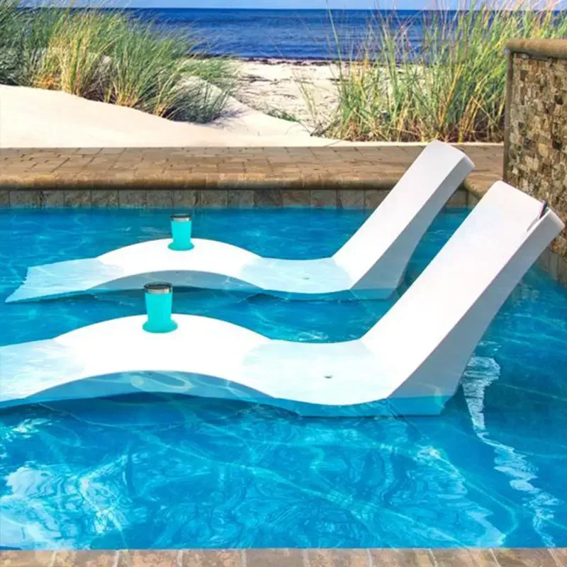 modern simple white color tanning ledge in pool lounger chair fiberglass beach underwater spa sun shelf poolside lounger