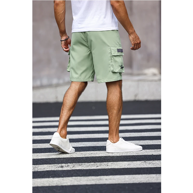 Multicolor Pocket Drawstring Cargo Shorts Men\'s Solid Color Pants