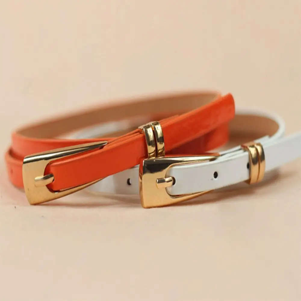 Ceinture en cuir PU pour femmes, bretelles simples, multicolore, couleur bonbon, pour filles, taille étroite et fine