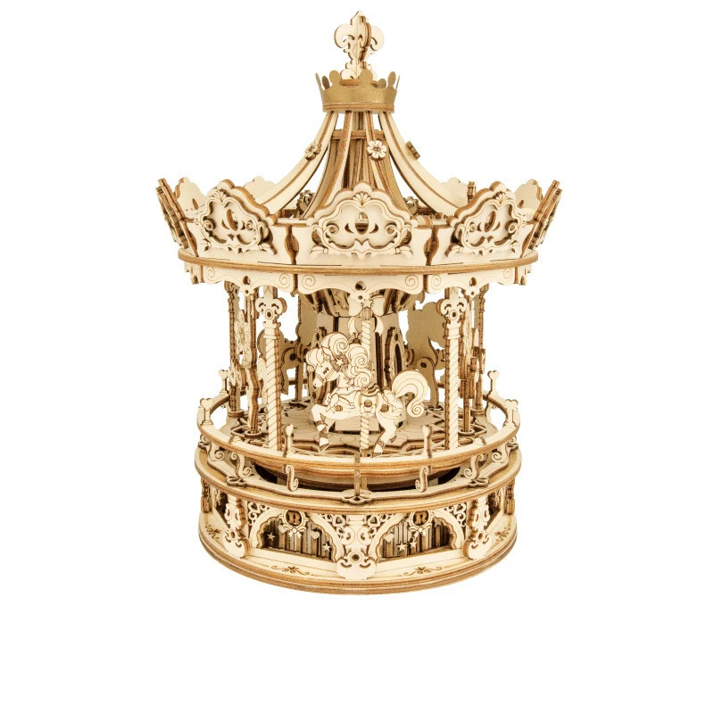 Cross-border custom wooden puzzle carousel ferris wheel music box children's educational toy wooden craft