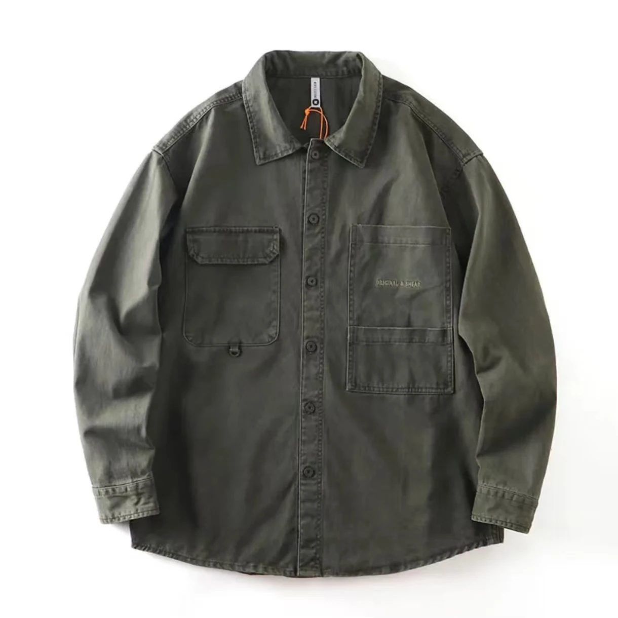 Camisa americana vintage pesada 100% algodão – jaqueta unissex de manga comprida com ajuste relaxado e estilo utilitário retrô