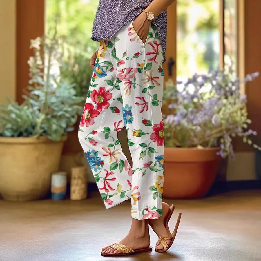 Abbigliamento donna Pantaloni lunghi a gamba larga per donna, vestiti Y2k Vita facile Tasca lunga Stampa Pantaloni da spiaggia alti Pantalones De Mujer