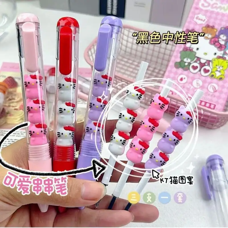 3 個サンリオハローキティゲルペンセットサンリオ 0.5 ミリメートル黒人格イン風楽しい減圧ペン学生学習文具