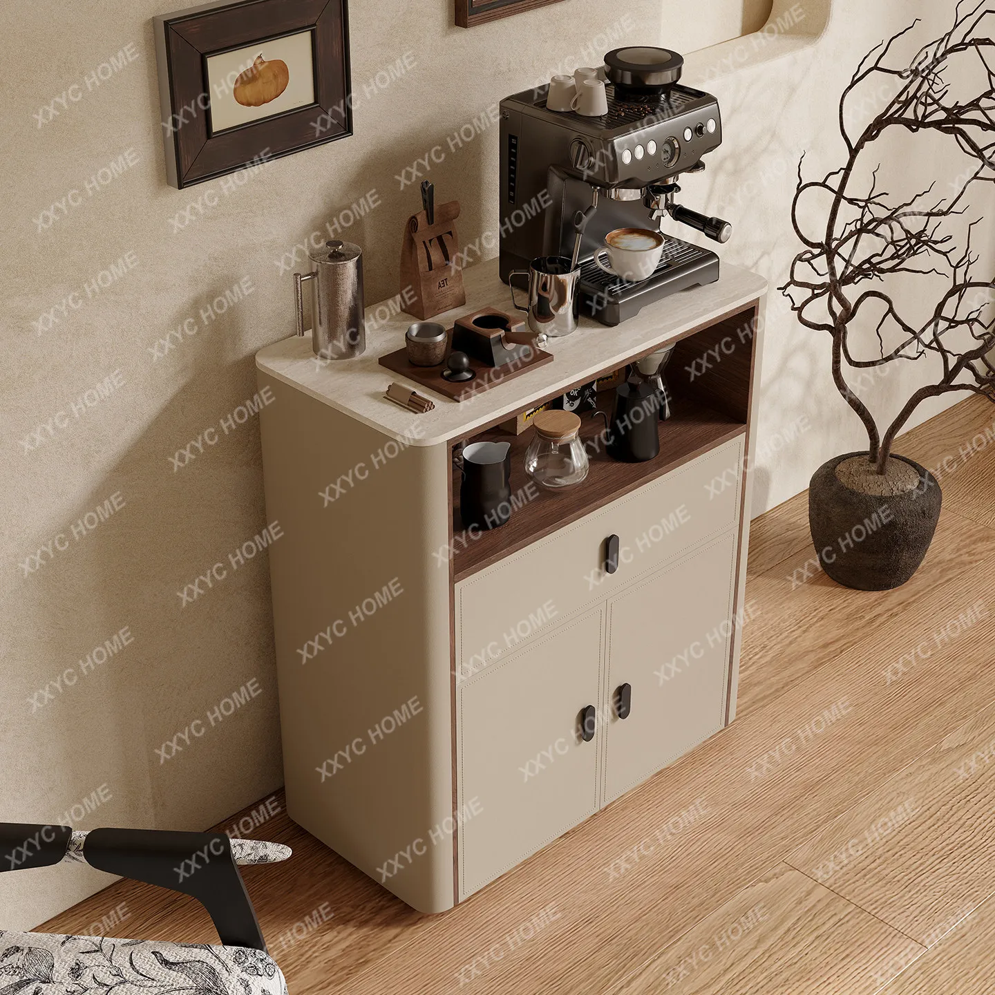 Minimalist dining side cabinet, saddle leather, modern simple side cabinet, home restaurant, tea cabinet, coffee machine