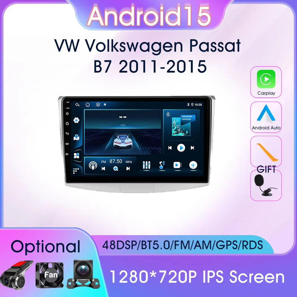 

2Din Android15 Car Radio For VW Volkswagen Passat B7 2011-2015 Multimedia Video Player Auto 4G WIFI GPS Carplay Android Radio