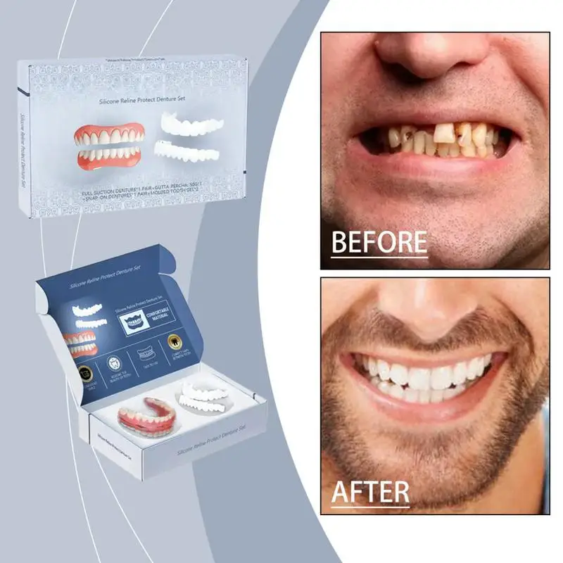 Easy Denture Top and Bottom Denture Solution Improve Smile Denture Full Set Professional Temporary Teeth Kit for Friends