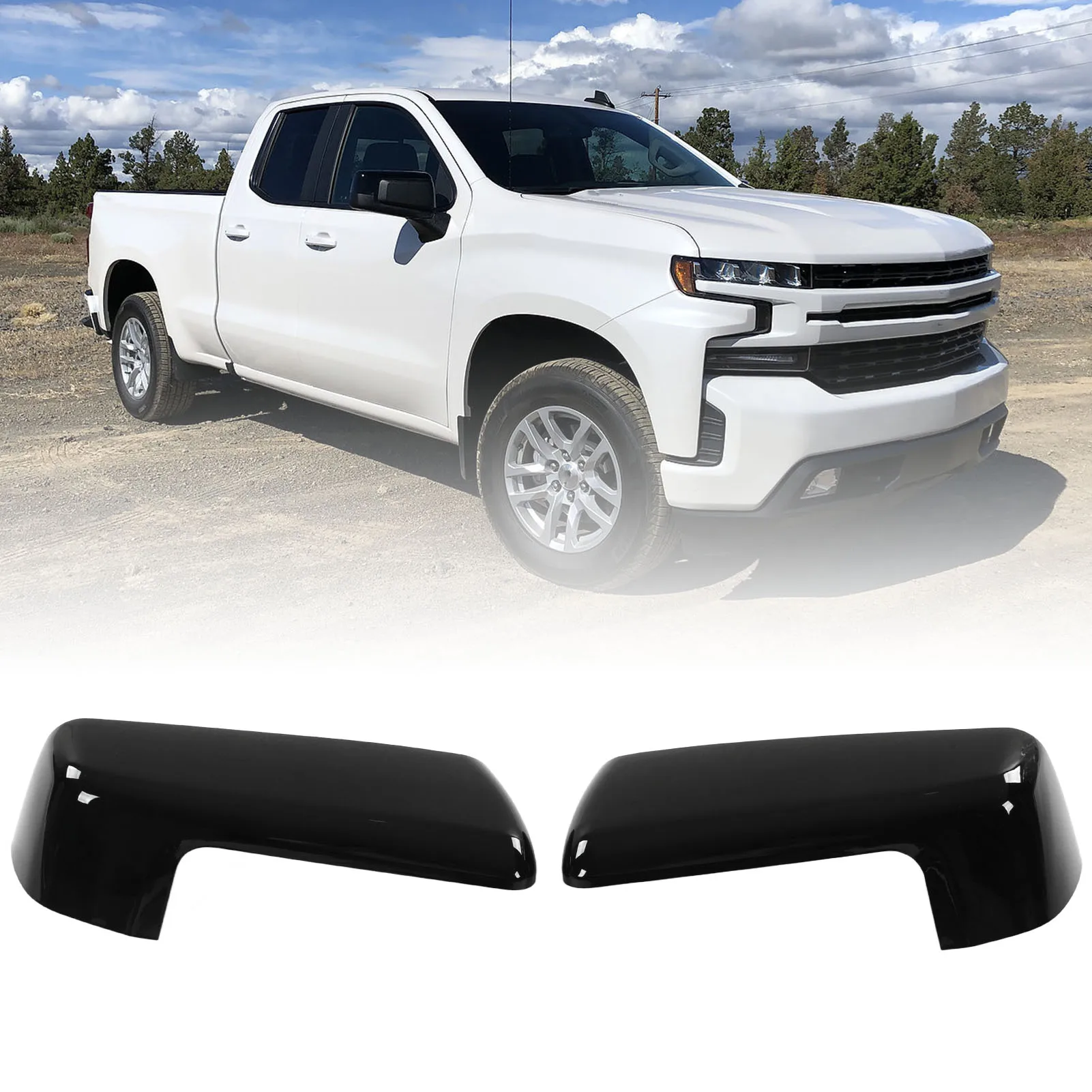 

Mirror Cover Top Half Cap Gloss Black Trim Upper Shell For Chevy Silverado Sierra 1500 2019-2022 Stick On Kit