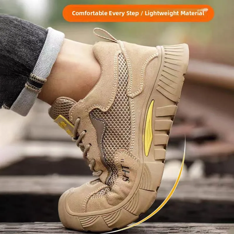 

Men's Safety Shoes Lightweight Breathable Steel Toe Anti Crush Resistant Slip on Casual Shoes for Construction Work