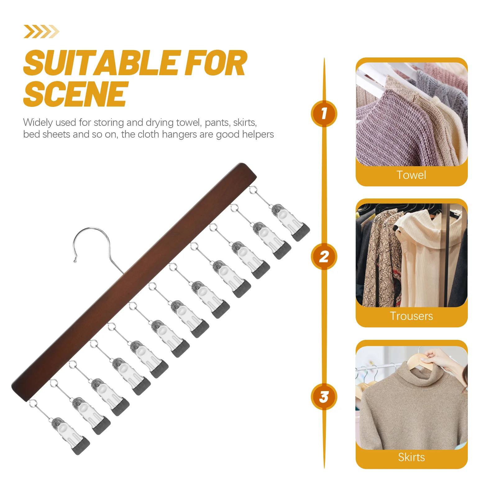 คลิปหนีบไม้แขวนเสื้อผ้า แข็งแรง ทนทาน ทำจากไม้เนื้อแข็งและสแตนเลส อเนกประสงค์ ใช้จัดระเบียบตู้เสื้อผ้า ที่แขวนหมวก ประหยัดพื้นที่