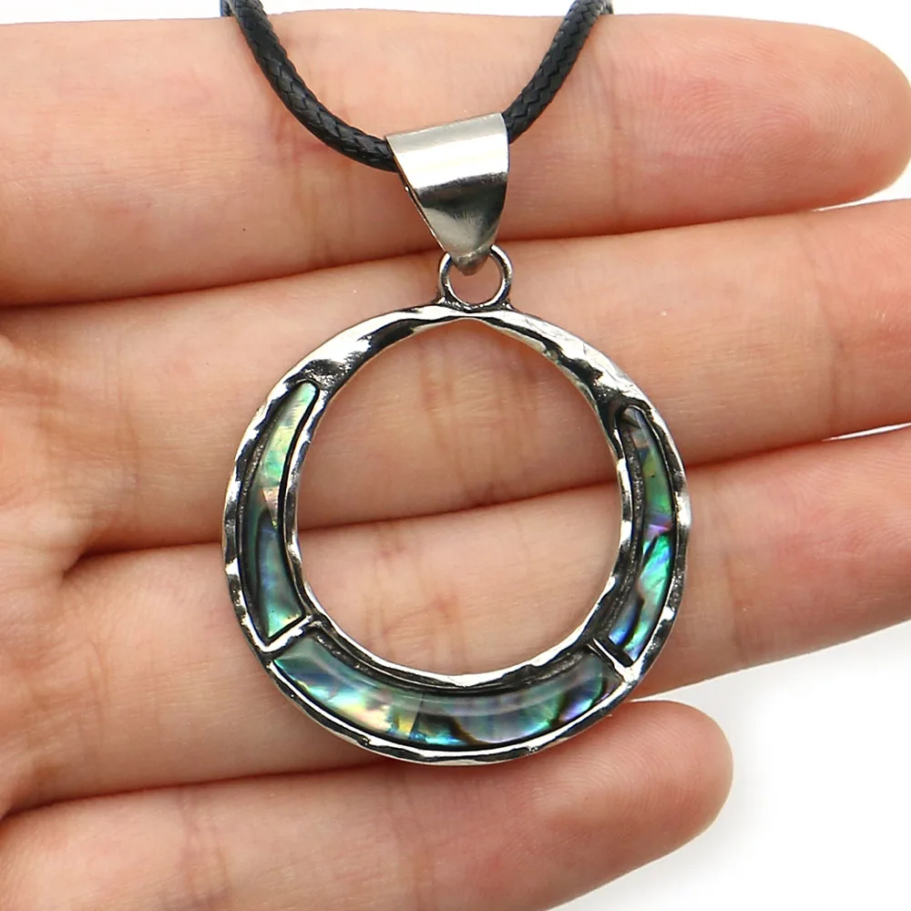 29x33mm Toroidal Natural Abalone Shell Pendant With Adjustable Leather Roper Chain Necklace Retro Fashion Jewelry Gift 1 Pc/pack