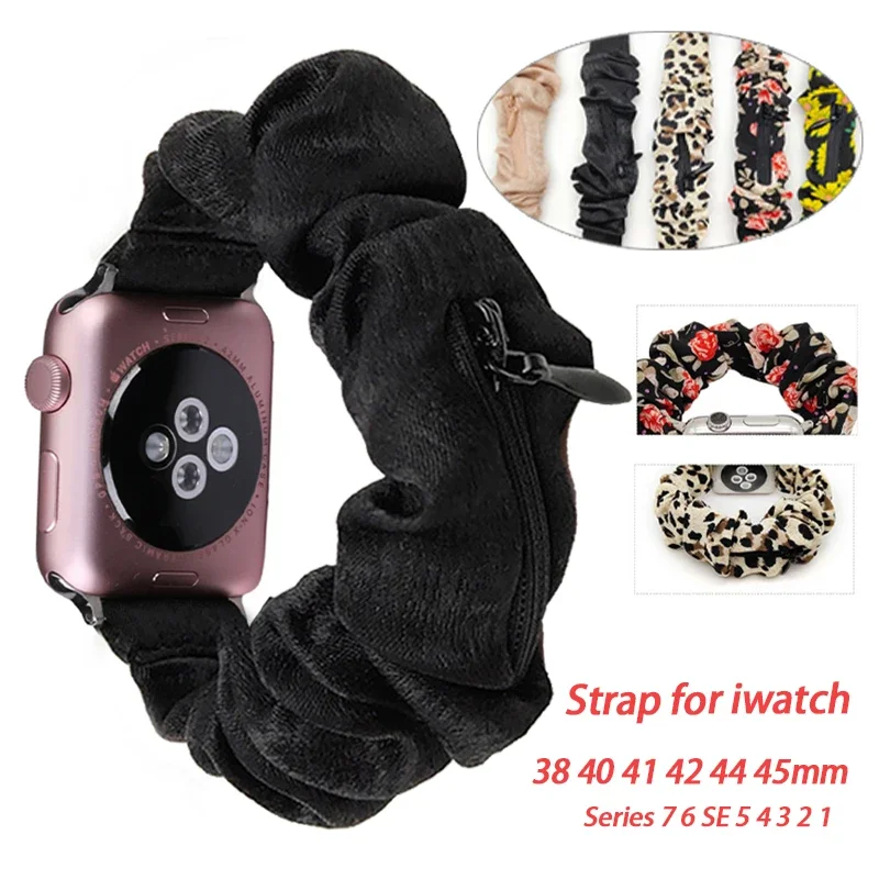 Scrunchies Elastic Band for Apple Watch 7 6 SE 5 4 Strap for Iwach 40mm 44mm 42mm 38mm 45mm 41mm 49mm Women Bracelet Fashion