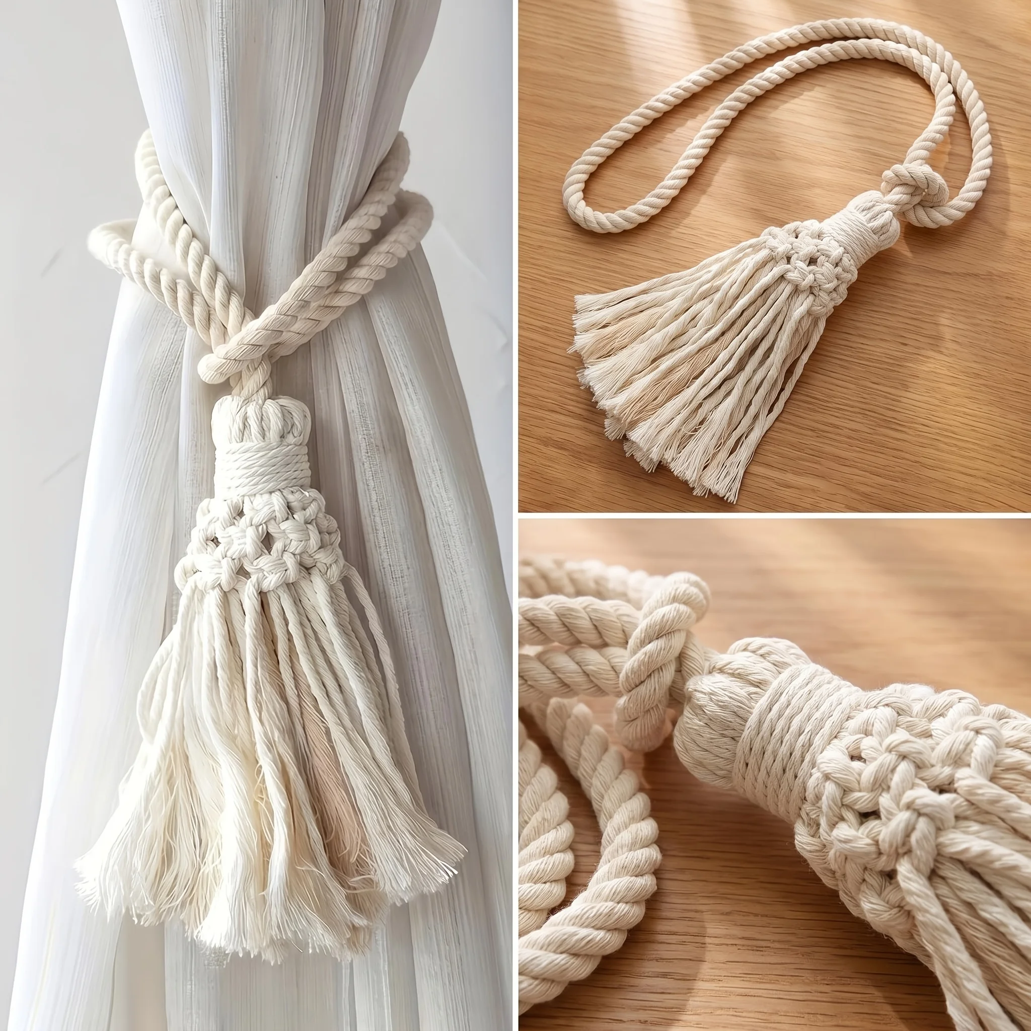 Bohemian Style Curtain Tiebacks, Tassel Handwoven Curtain Tiebacks, Curtain Decorations, No Installation Required