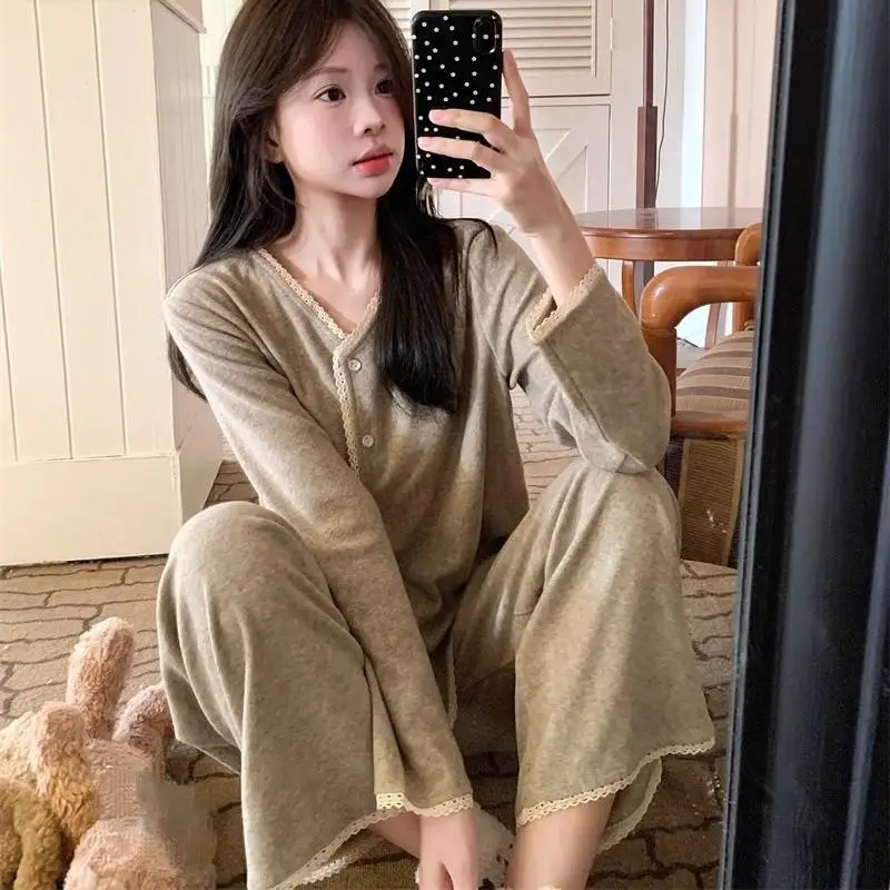 Fashionable Casual Women's Small Fragrant Style Pajama Autumn Long Sleeved Simple Korean Girls' Casual Autumn Home Clothing Set