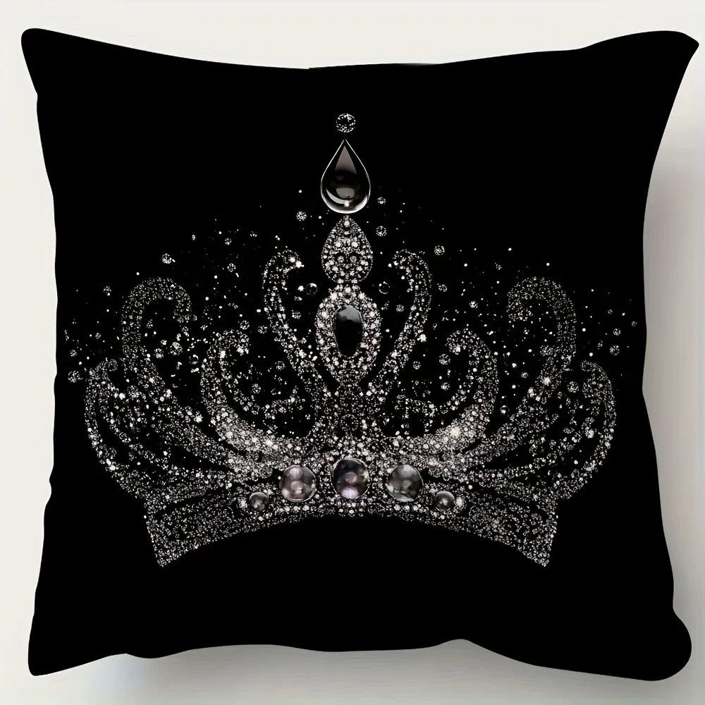 Double Sided Royal Crown Silhouette Pattern Decorative Throw Pillow Case Elegant Theme Art Zip Cushion Cover for Sofa Home