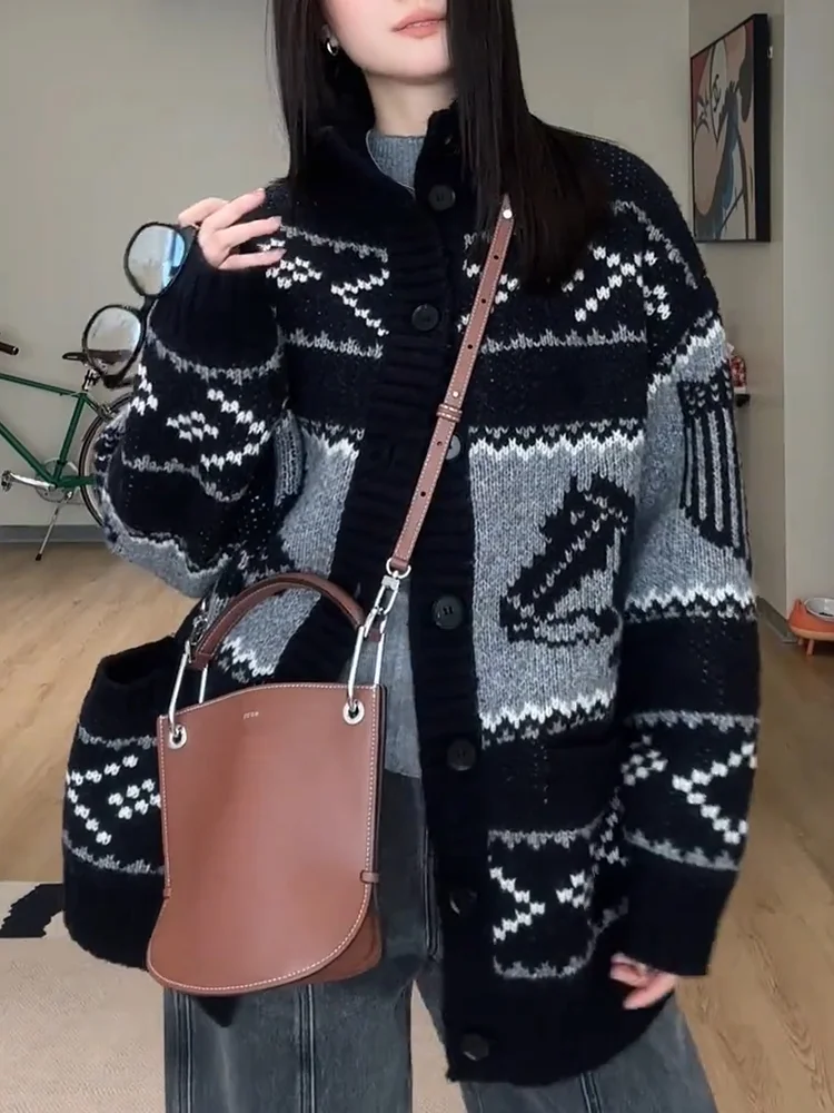 

Ele винтажный вязаный кардиган, свитер, осень 2024, новинка больших размеров, универсальный утягивающий топ Quali Camere для поездок на работу Sle