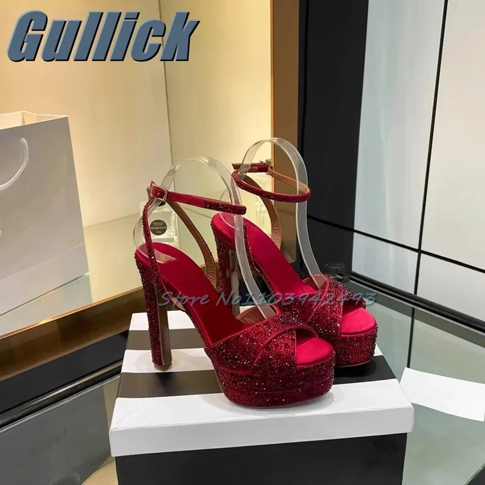 

Розово-красные сандалии со стразами и открытым носком, туфли на мелком каблуке с пряжкой и ремешком, летние свадебные сандалии De Mujer Scarpe Da Donna