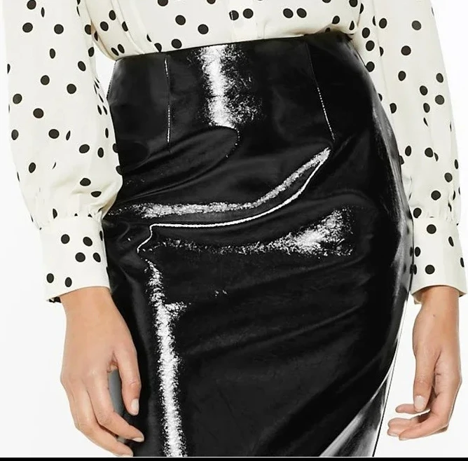 Women Faux Leather High Waist Straight Midi Skirts Office Lady Chic PU Vintage Hems Zipper Split Skirt Summer New Support Custom