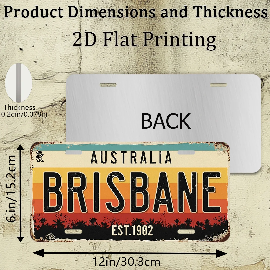 2D Flat Printing, Single Piece, Vintage Sign, Decorative Plaque And Ornament, Retro City Sign from Brisbane, Australia, Vintage