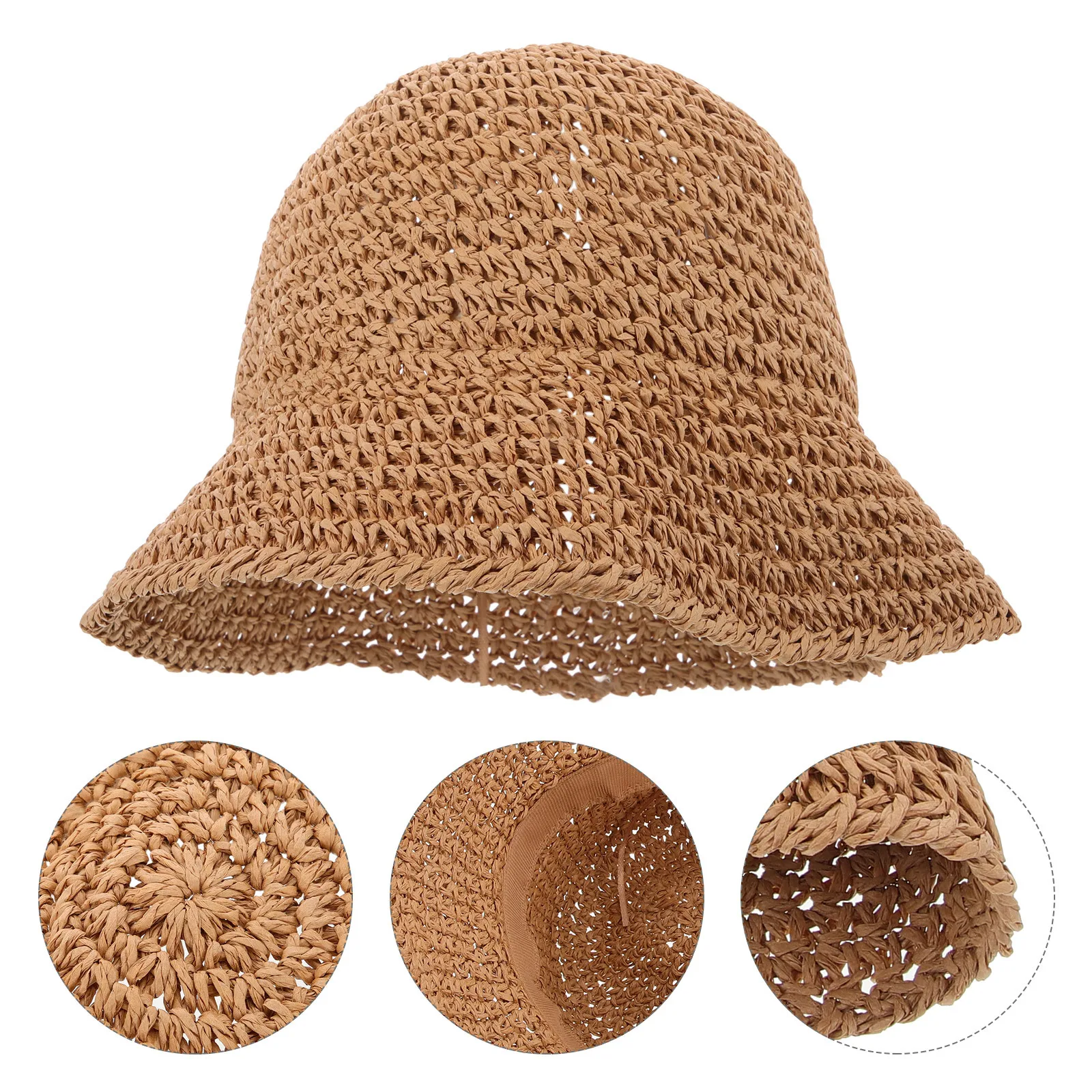 

Summer Straw Sun Hat Lightweight Breathable Women Men Foldable Beach Bucket Hat 56-58cm Brim Cap Sun Protection