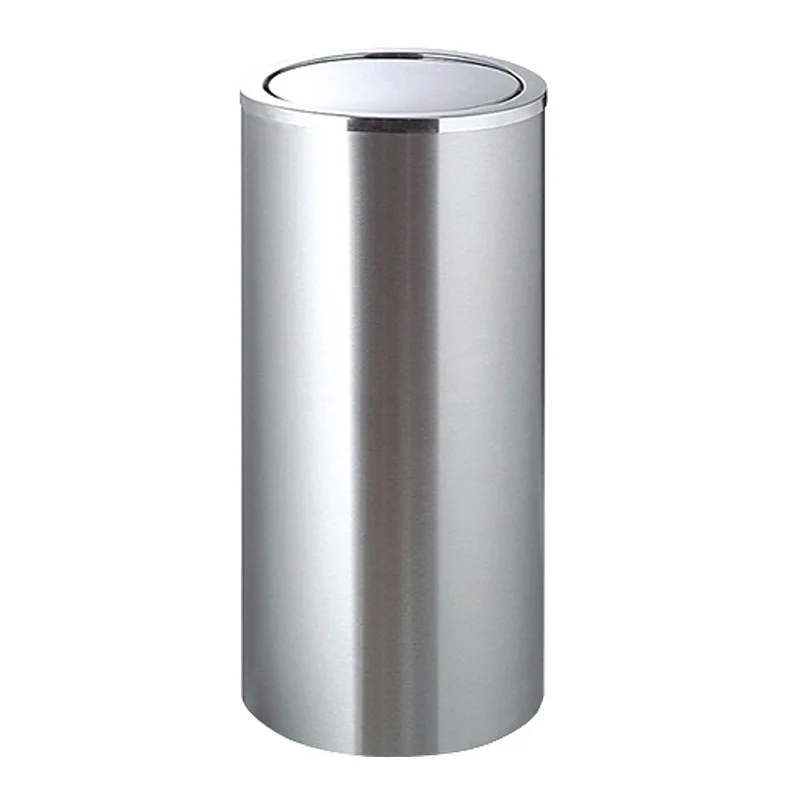 Stainless steel Hong Kong-style swing cover large trash can, shopping mall station public space fruit leather box, metal trash c