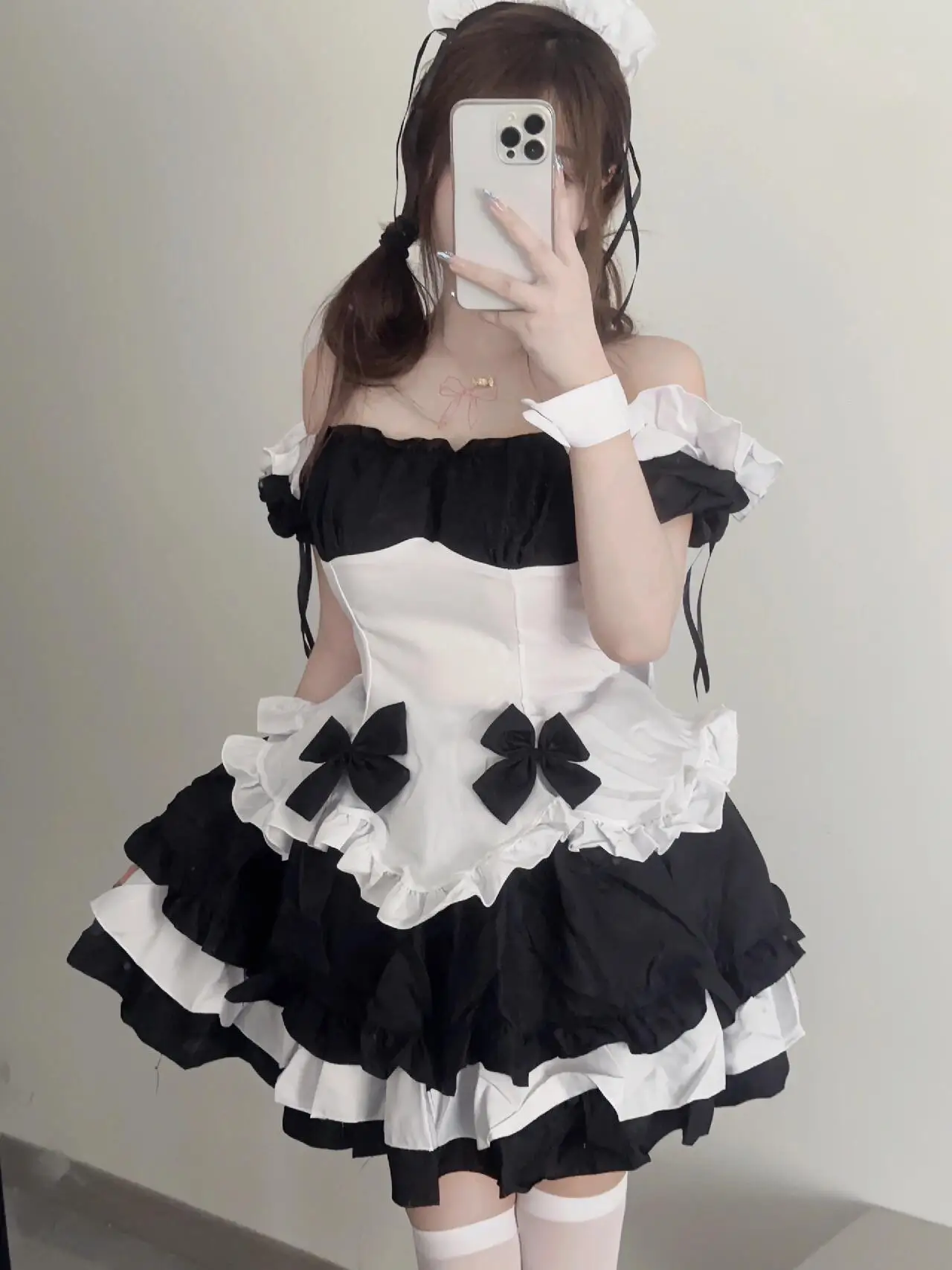 

Halloween Princess Uniform Set Black White Lolita Maid Costume Cute Female Servant Short Skirt Long Sleeve Straight Leg Pants