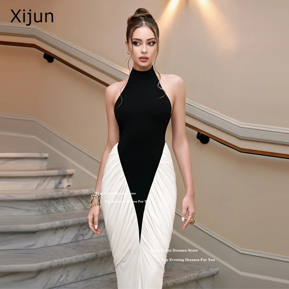 

Xijun Modern Black White Mermaid Evening Dresses Halter Sleeveless Formal Prom Dresses Floor Length 2025 Prom Gowns Customized