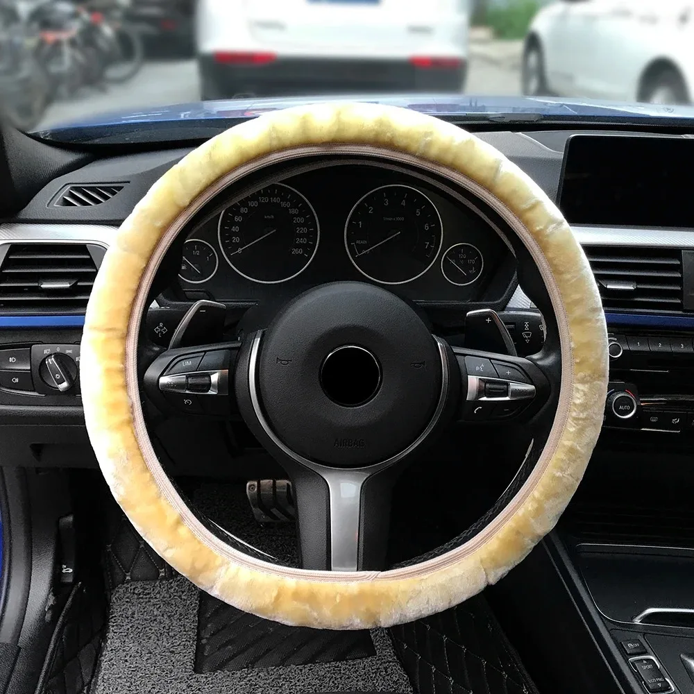 Premium Soft Short Fur Car Steering Wheel Cover High-density Warm Plush Winter Steering Wheel Protector Cover 38cm Accessories 5