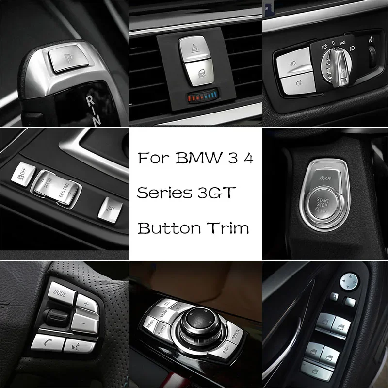 For BMW 2 3 4 Series 3GT F30 F20 F36 Chrome Gear Shift Panel Front Headlight Switch Engine Start Stop P Shift Button Cover Trim