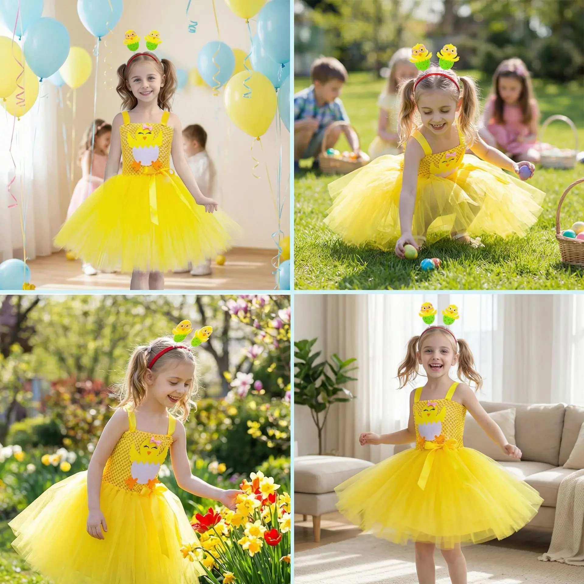 Halloween New Kids Cute Chicken Tulle Tutu Dress Animal Themed Layered Mesh Dress Stage Performance Fluffy Princess Party Outfit
