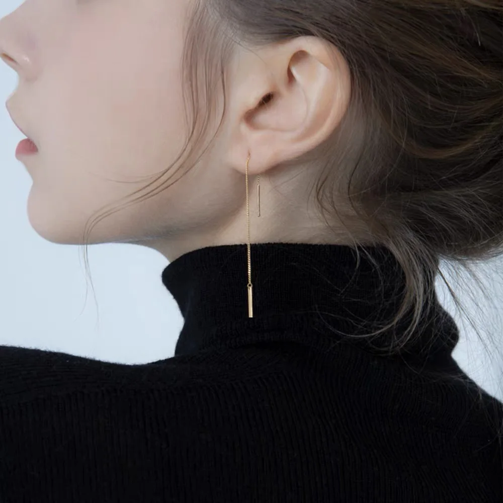 Minimalist Geometric Long Strip Drop Dangle Long Threader Ear Wire Waterproof Stainless Steel Earrings Fashion Jewelry For Women