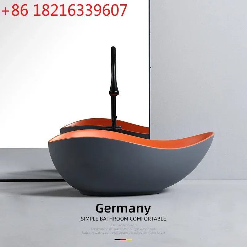 Nordic oval deepened countertop hand wash single basin creative hand wash plate ceramic washbasin household