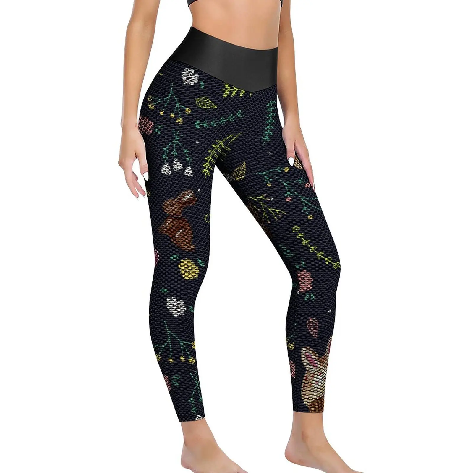 

Easter Yoga Pants Lady Cute Bunny With Flowers Leggings Sexy High Waist Vintage Yoga Sports Tights Stretch Fitness Gym Leggins