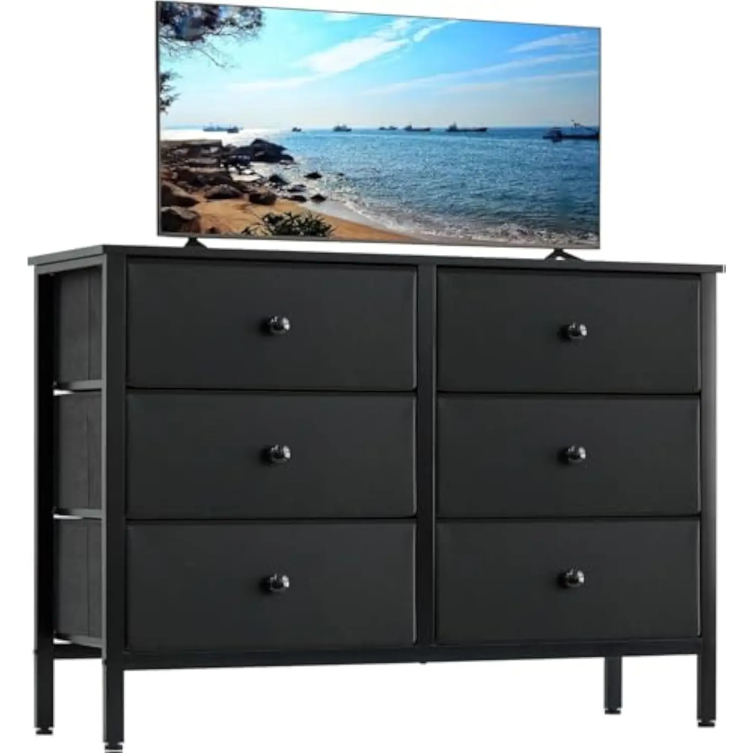 

Black Dresser for Bedroom, 6 Drawer Wooden Dresse, Small Dresser for Bedroom and 50 Tv, Entertainment Center with Metal Frame,