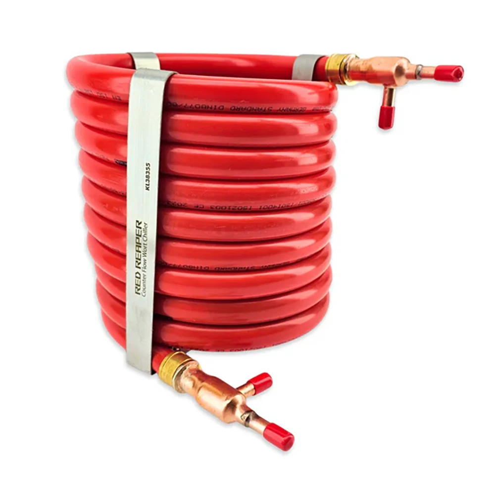 مبرد نبتة التدفق المضاد الجديد من KegLand (PEX/Copper) 9.5 مم أحمر ريبر Duotight متوافق مع الأجهزة المنزلية لتبريد تخمير البيرة