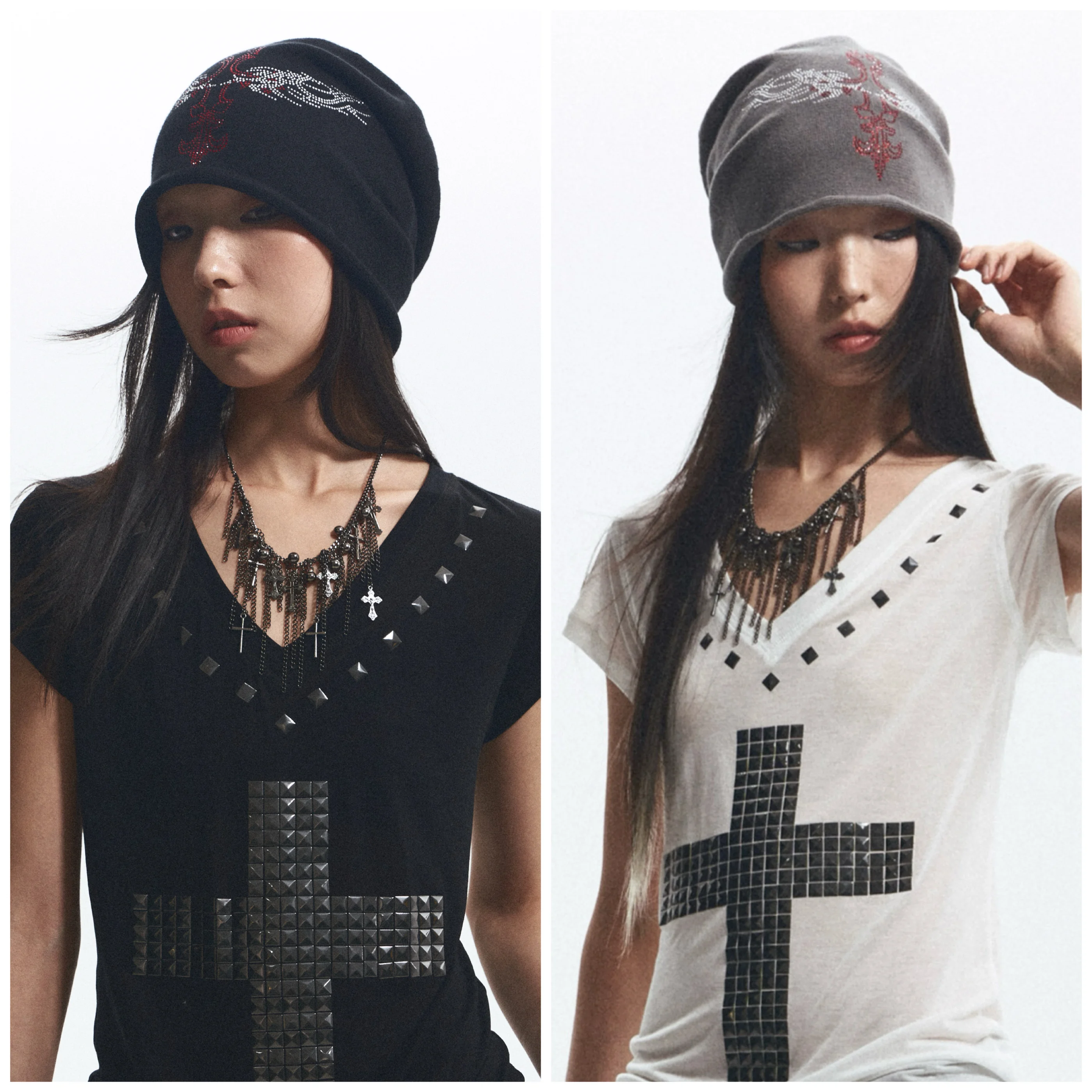 

Autumn Vintage Casual Fashion Knitted Skullies Personality Versatile Diamonds Beading Pattern Knit Hat Cold Hat Beanies