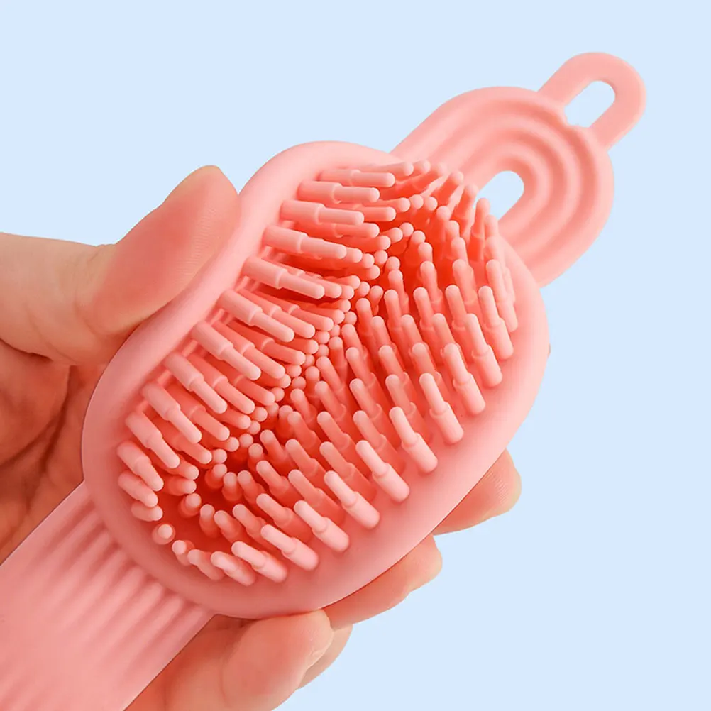 

Soft Double sided Shampoo Brush Pink Silicone Head Scrubber Bath Hair Scalp Care Massager Tool for Adults Kids Shower